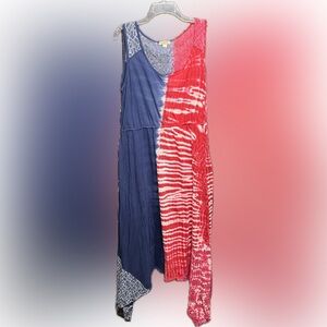 ONE WORLD Red, White and Blue Tie-Dye Dress
